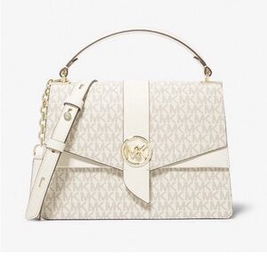 MICHAEL KORS Greenwich Signature Satchel Vanilla Cream Handbag Medium New